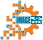 Abstrakte logo met oranje vierkante wat 'n gedeeltelike ratvorm vorm, en kleiner blou vierkante rondom versprei. Die woord BEELD is in vet blou teks, en vme verskyn langsaan met twee oogikone bo die letters.